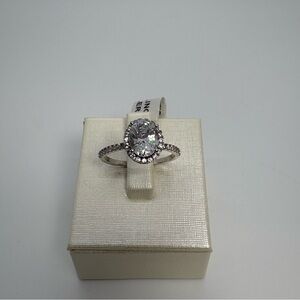 Sterling Silver 2 Carat Oval Halo Engagement Promise Ring